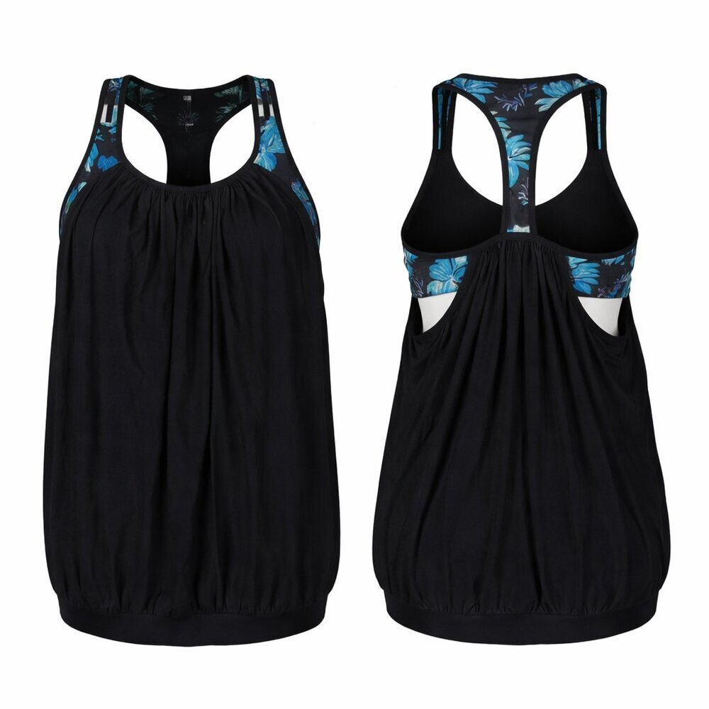 YONIQUE Blouson Tankini Black Floral Swim Top Plus Size 22W